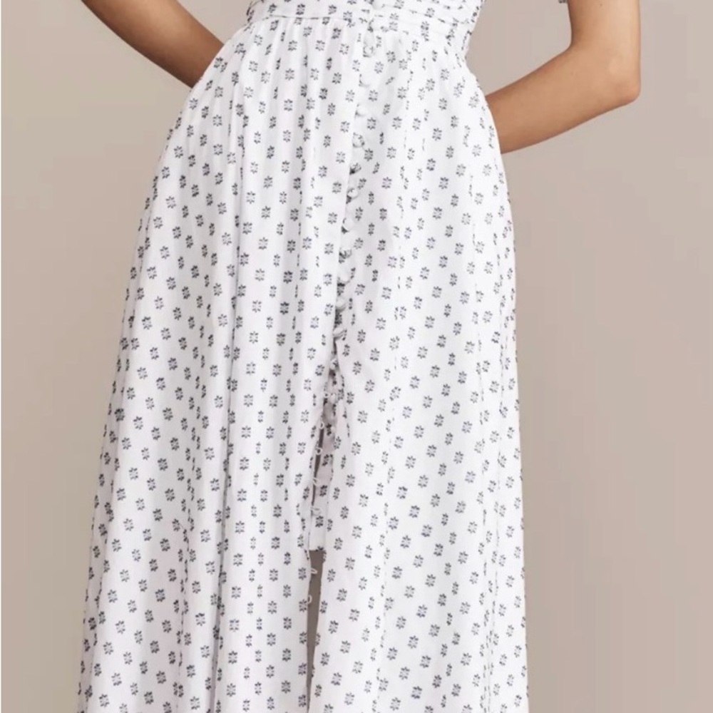 Anthropologie White and Blue Floral Maxi Dress